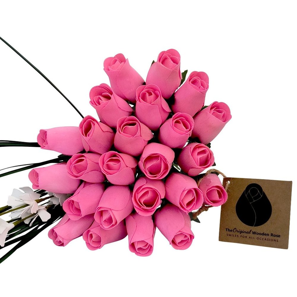 2 Dozen All Pink Breast Cancer Awareness Bouquet. The Original Wooden Rose
